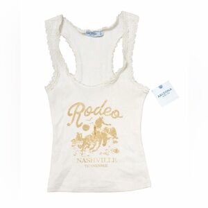 NWT Arizona Jean Co Rodeo Nashville Tank Top Small Lace Trim Western Graphic